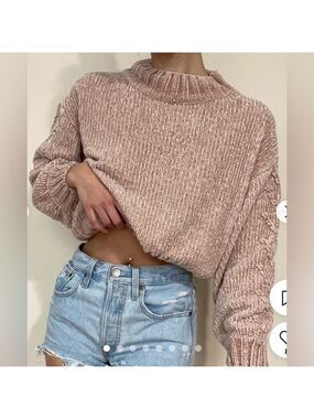 Princess Polly Rainy Nights Dusty Pink Chunky Knit Sweater Mock Neck XS / S
